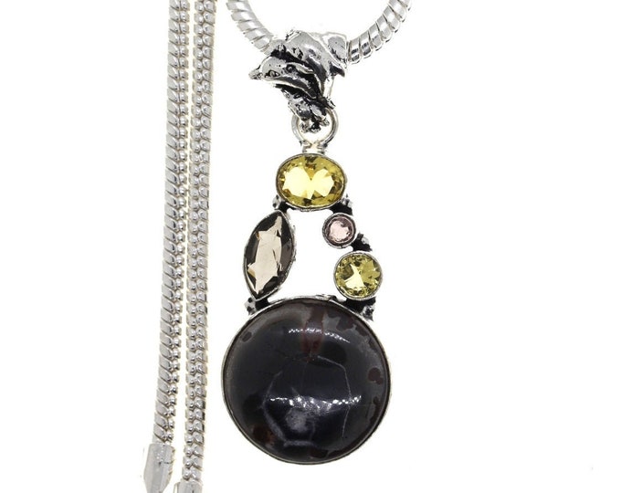 Sectarian Nodule Smoky Topaz Citrine 925 Sterling Silver Pendant & 3MM Italian 925 Sterling Silver Chain P4717