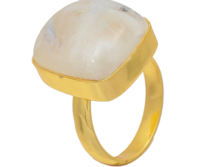 Size 6.5 - Size 8 Moonstone Tourmaline Ring Meditation Ring 24K Gold Ring GPR62