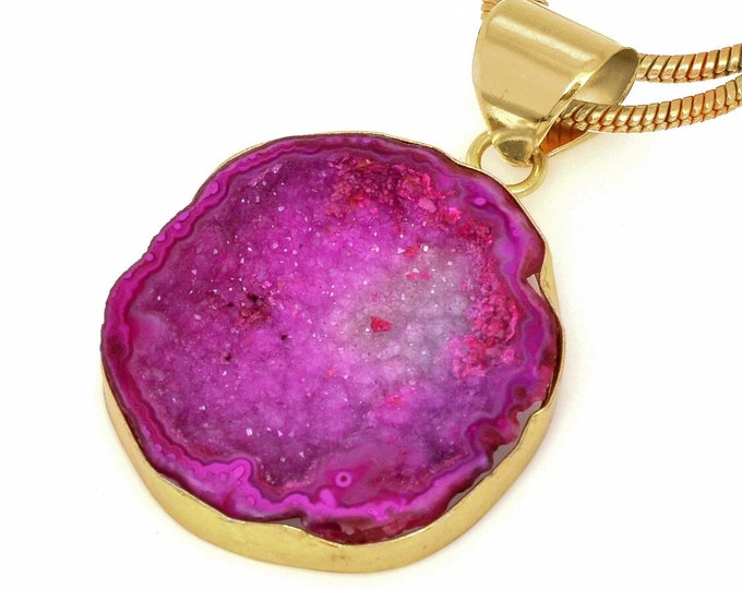 Cobalto Calcite Geode Pendant Necklaces & FREE 3MM Italian 925 Sterling Silver Chain GPH1184
