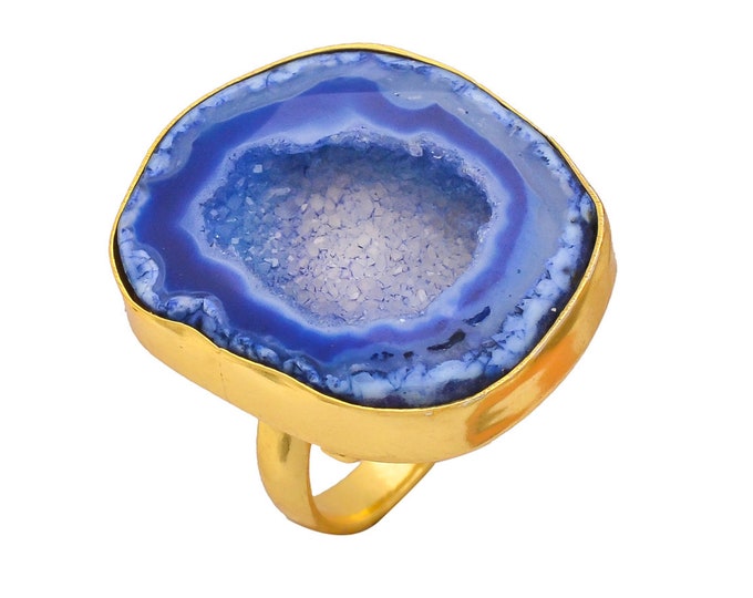 Size 7.5 - Size 9 Ocean Agate Ring Meditation Ring 24K Gold Ring GPR253