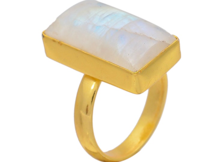 Size 6.5 - Size 8 Moonstone Ring Meditation Ring 24K Gold Ring GPR70