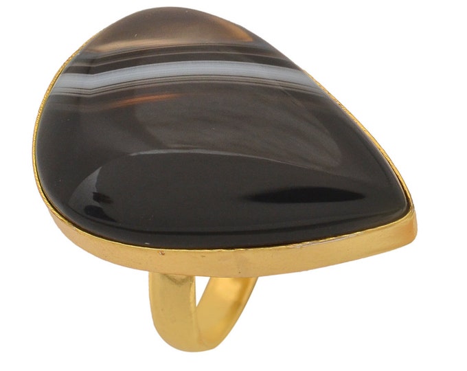 Size 8.5 - Size 10 Banded Agate Ring Meditation Ring 24K Gold Ring GPR1054