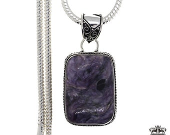 CHAROITE Pendant & FREE 3MM Italian 925 Sterling Silver Chain  P2225