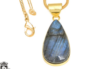 Blue Labradorite Pendant Necklaces & FREE 3MM Italian 925 Sterling Silver Chain GPH414