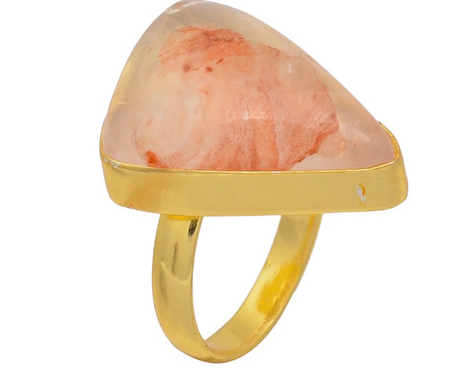 Size 7.5 - Size 9 Lodolite Quartz Ring Meditation Ring 24K Gold Ring GPR27