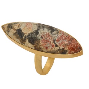 Size 5/6/7/8/9/10/11/12 Leopard Skin Jasper Ring Meditation Ring 24K Gold Ring GPR703