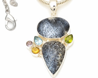 Dendritic Agate Merlinite 925 Sterling Silver Pendant & 2MM Italian 925 Sterling Silver Chain P7686
