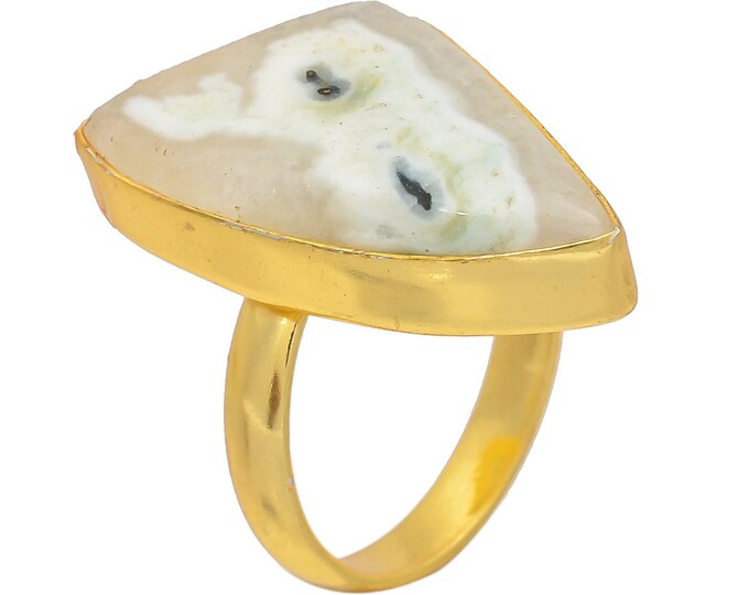 Size 7.5 - Size 9 Solar Quartz Ring Meditation Ring 24K Gold Ring GPR150