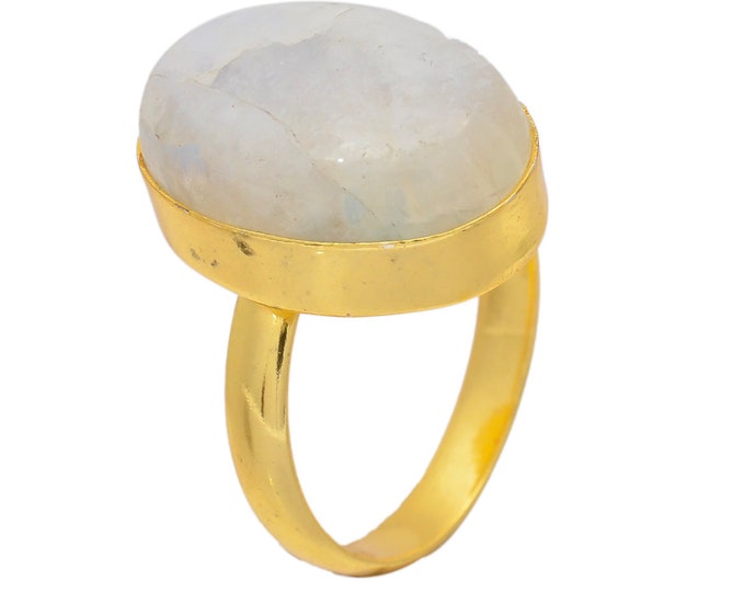 Size 9.5 - Size 11 Moonstone Ring Meditation Ring 24K Gold Ring GPR52