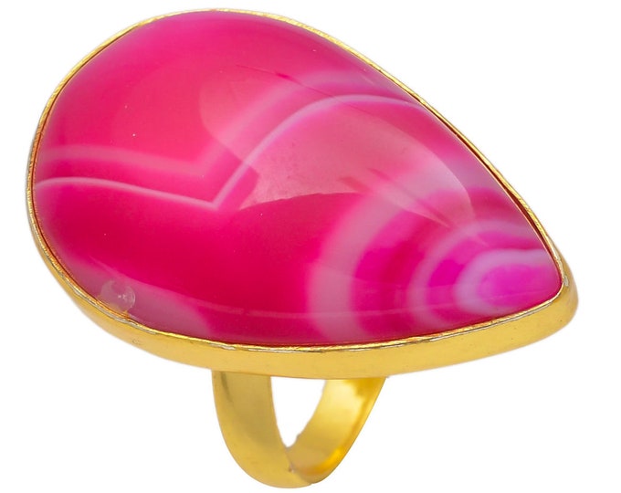 Size 8.5 - Size 10 Pink Banded Agate Ring Meditation Ring 24K Gold Ring GPR9