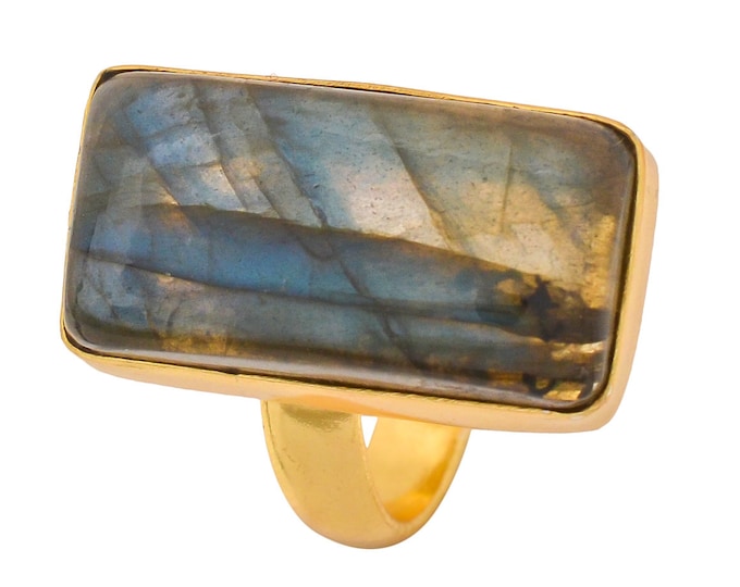 Size 6.5 - Size 8 Blue Labradorite Ring Meditation Ring 24K Gold Ring GPR1292