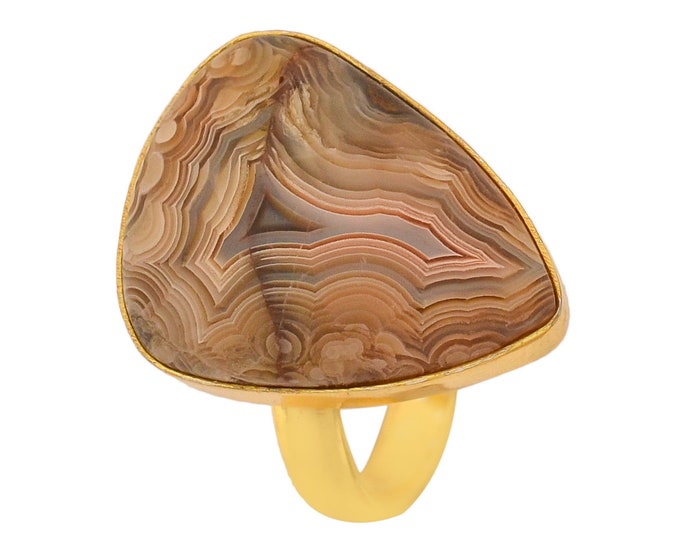 Size 6.5 - Size 8 Crazy Lace Agate Ring Meditation Ring 24K Gold Ring GPR859