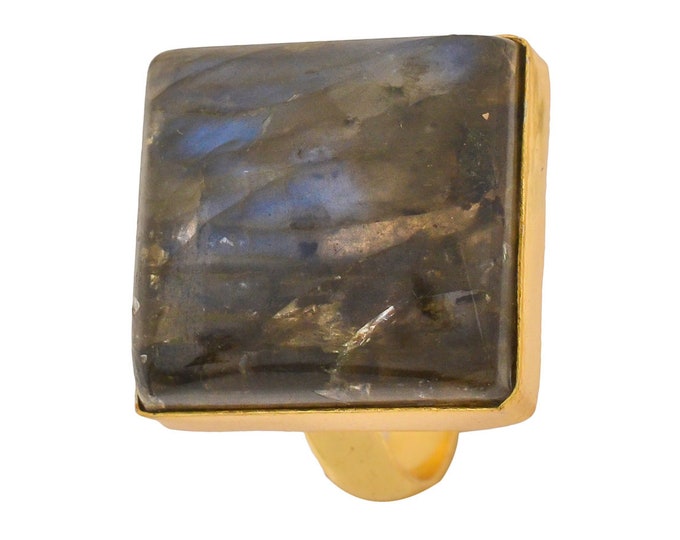Size 9.5 - Size 11 Blue Labradorite Ring Meditation Ring 24K Gold Ring GPR1247
