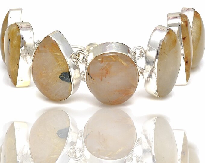 Rutile Rutilated Quartz Genuine Gemstone Healing Crystal Bracelet • Birthstone Bracelet B4466