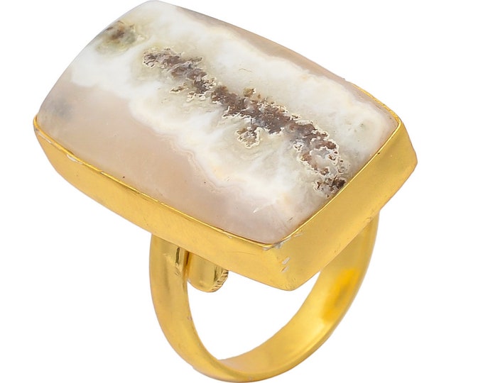 Size 9.5 - Size 11 Solar Quartz Ring Meditation Ring 24K Gold Ring GPR166