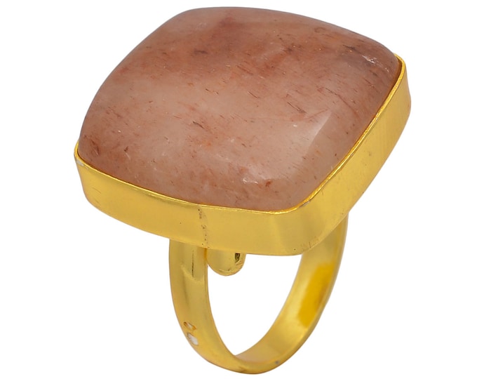 Size 8.5 - Size 10 Lodolite Quartz Ring Meditation Ring 24K Gold Ring GPR28