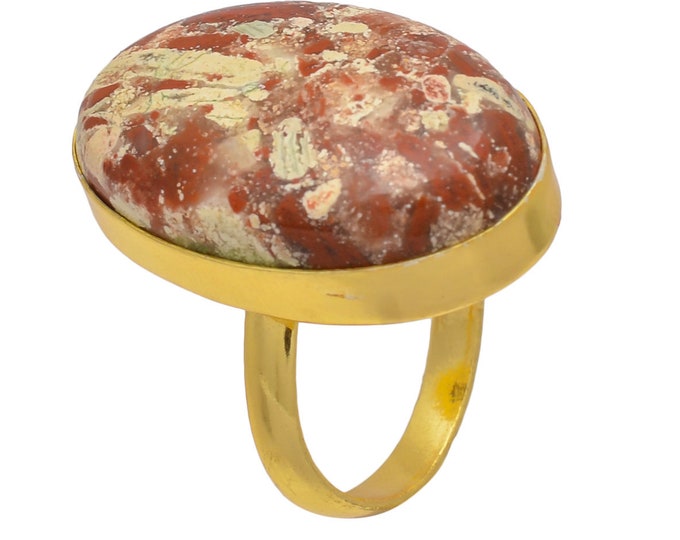 Size 10.5 - Size 12 Wild Horse Jasper Ring Meditation Ring 24K Gold Ring GPR17