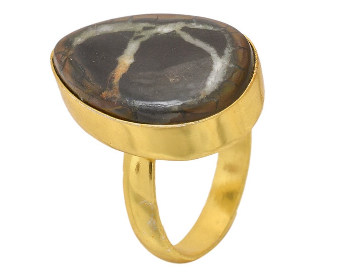 Size 8.5 - Size 10 Septarian Nodule Ring Meditation Ring 24K Gold Ring GPR1641