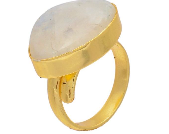 Size 7.5 - Size 9 Moonstone Ring Meditation Ring 24K Gold Ring GPR67