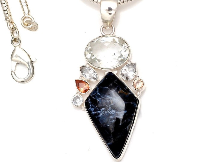 Must Have! Holographic Pietersite Clear Topaz 925 Sterling Silver Pendant & 3MM Italian Chain P6936