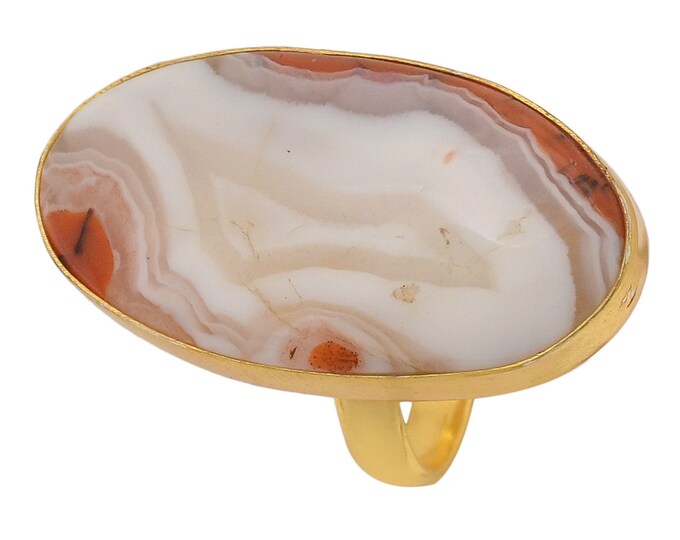 Size 9.5 - Size 11 Laguna Lace Agate Ring Meditation Ring 24K Gold Ring GPR1363