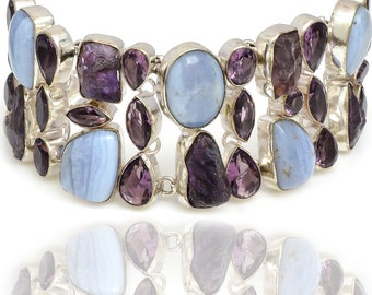 Owyhee Blue Opal Amethyst 925 Sterling Silver Bracelet B3979