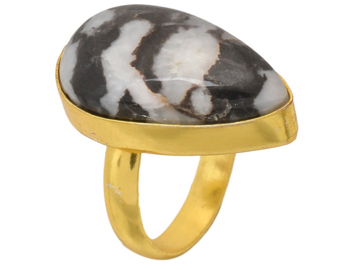 Size 7.5 - Size 9 Zebra Dolomite Ring Meditation Ring 24K Gold Ring GPR1632