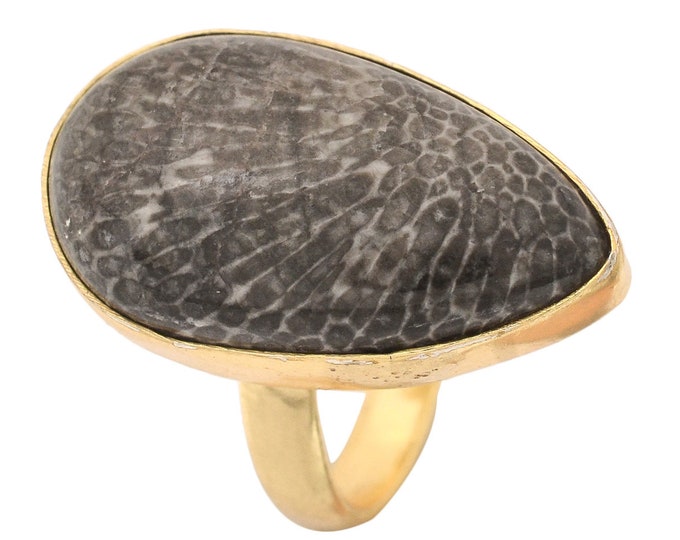 Size 7.5 - Size 9 Stingray Coral Ring Meditation Ring 24K Gold Ring GPR963