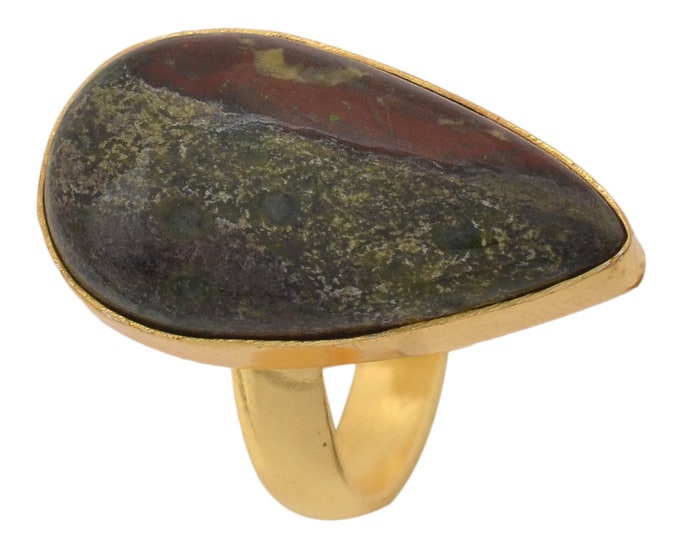 Size 6.5 - Size 8 Dragon Blood Jasper Ring Meditation Ring 24K Gold Ring GPR1146