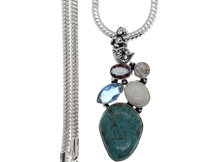 Turquoise Mystic Topaz Moonstone Labradorite 925 Sterling Silver Pendant & 3MM Italian 925 Sterling Sterling Silver Chain P4723