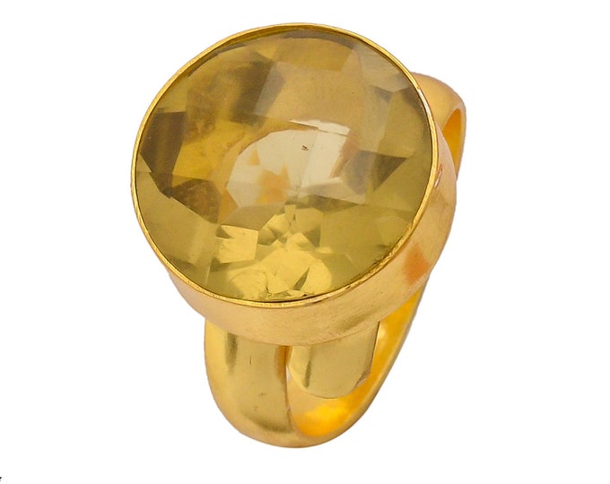 Size 8.5 - Size 10 Lemon Quartz Ring Meditation Ring 24K Gold Ring GPR254