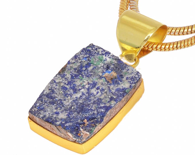 Azurite Malachite Druzy Pendant Necklaces & FREE 3MM Italian 925 Sterling Silver Chain GPH375