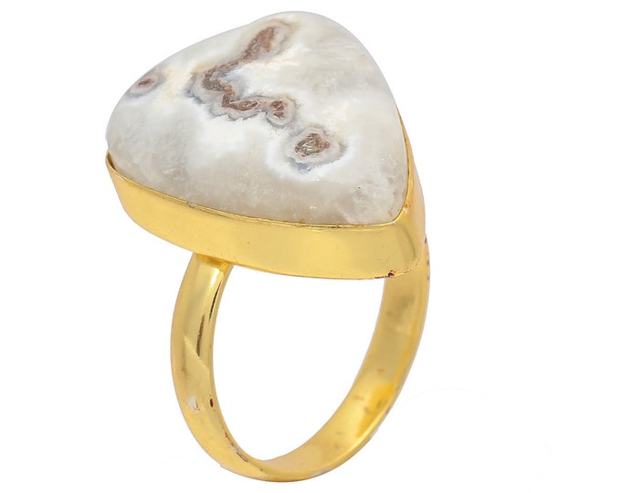 Size 10.5 - Size 12 Solar Quartz Ring Meditation Ring 24K Gold Ring GPR153