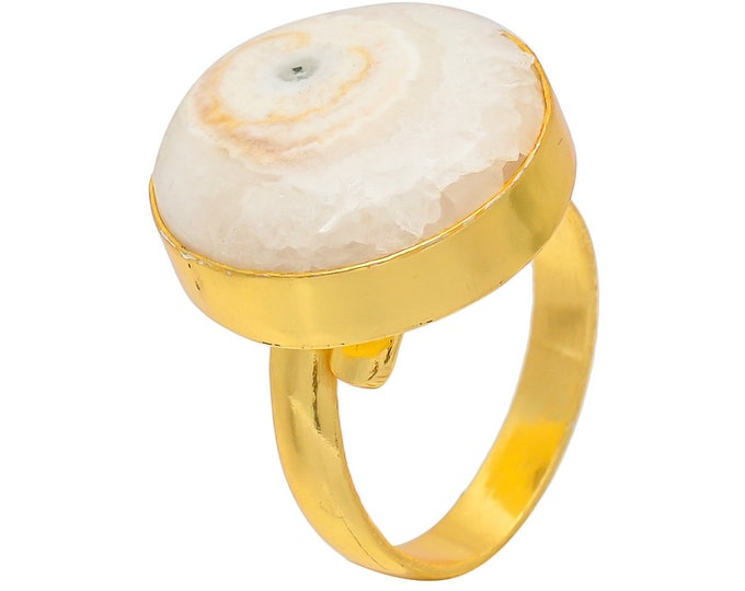 Size 9.5 - Size 11 Solar Quartz Ring Meditation Ring 24K Gold Ring GPR174
