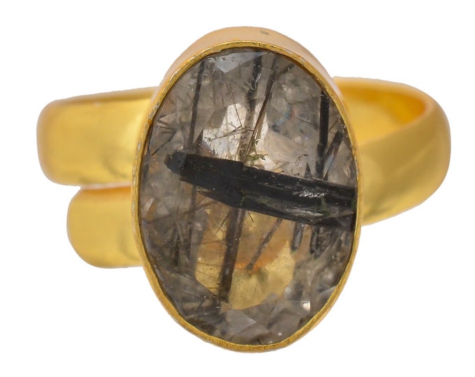 Size 7.5 - Size 9 Tourmalated Quartz Ring Meditation Ring 24K Gold Ring GPR1554