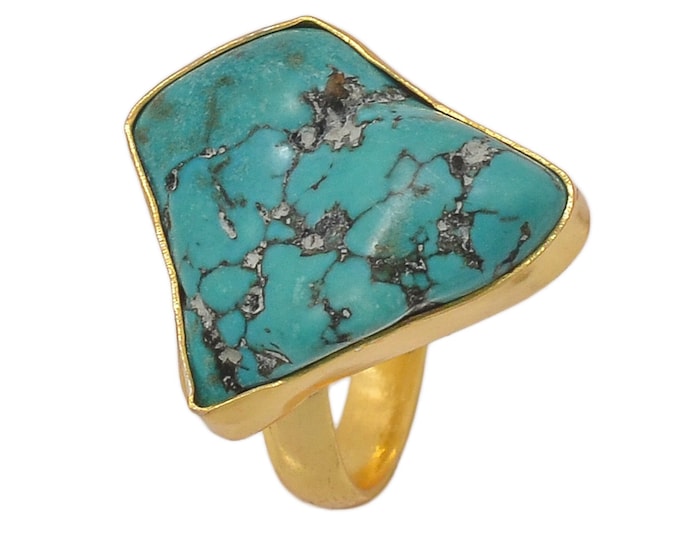 Size 7.5 - Size 9 Tibetan Turquoise Nugget Ring Meditation Ring 24K Gold Ring GPR1380