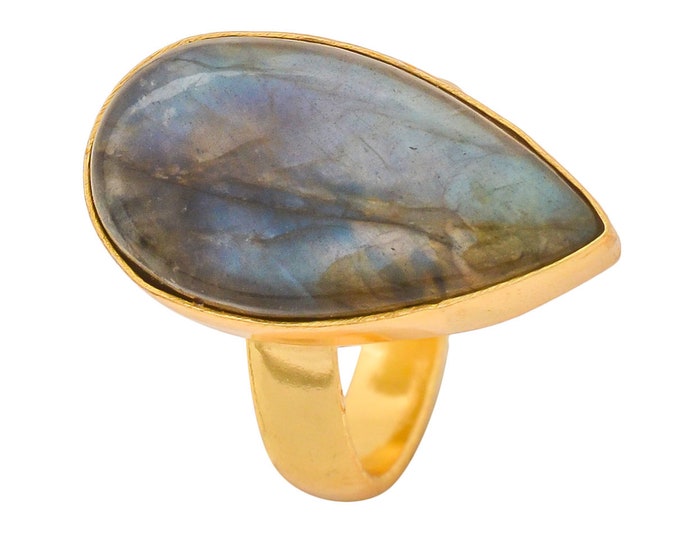 Size 6.5 - Size 8 Blue Labradorite Ring Meditation Ring 24K Gold Ring GPR1290