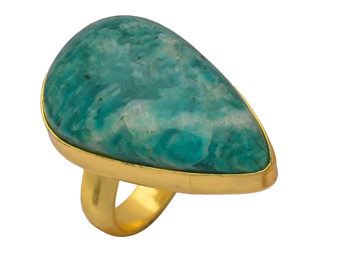 Size 7.5 - Size 9 Amazonite Ring Meditation Ring 24K Gold Ring GPR350