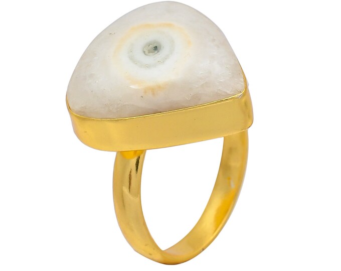 Size 7.5 - Size 9 Solar Quartz Ring Meditation Ring 24K Gold Ring GPR172