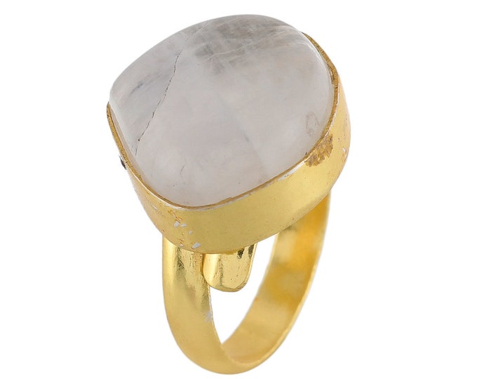 Size 7.5 - Size 9 Adjustable Moonstone 24K Gold Plated Ring GPR1759