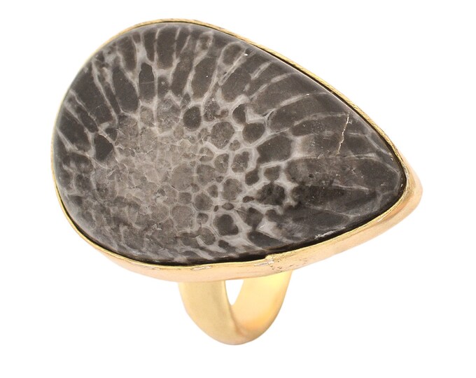 Size 7.5 - Size 9 Stingray Coral Ring Meditation Ring 24K Gold Ring GPR968