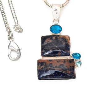 Sodalite 925 Sterling Silver Pendant & 3MM Italian 925 Sterling Silver Chain P7316