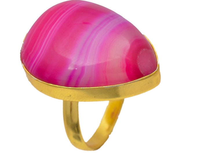 Size 10.5 - Size 12 Pink Banded Agate Ring Meditation Ring 24K Gold Ring GPR5