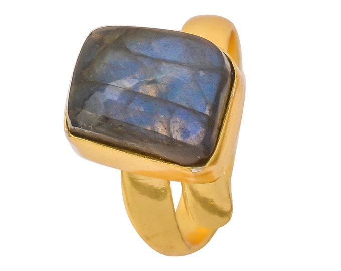 Size 7.5 - Size 9 Blue Labradorite Ring Meditation Ring 24K Gold Ring GPR1262