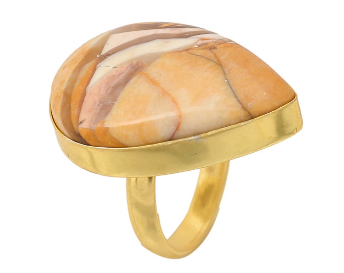 Size 6.5 - Size 8 Brecciated Mookaite Ring Meditation Ring 24K Gold Ring GPR1625