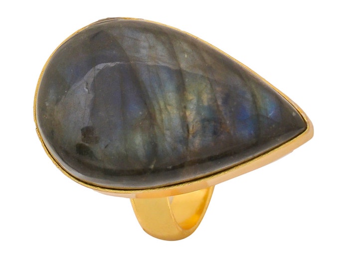 Size 6.5 - Size 8 Blue Labradorite Ring Meditation Ring 24K Gold Ring GPR1271