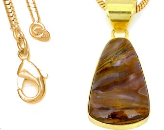Collar con colgante de ágata de Montana en oro de 24 quilates