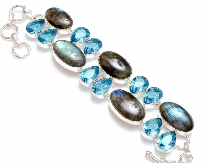 Labradorite Blue Topaz 925 Sterling Silver Bracelet B4242