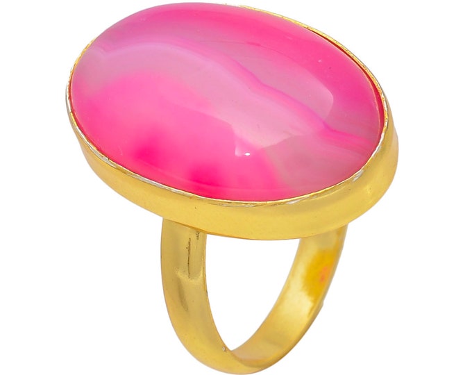 Size 7.5 - Size 9 Pink Banded Agate Ring Meditation Ring 24K Gold Ring GPR11