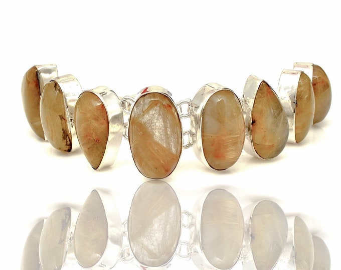 Rutile Rutilated Quartz Genuine Gemstone 925 Sterling Silver Bracelet B4452